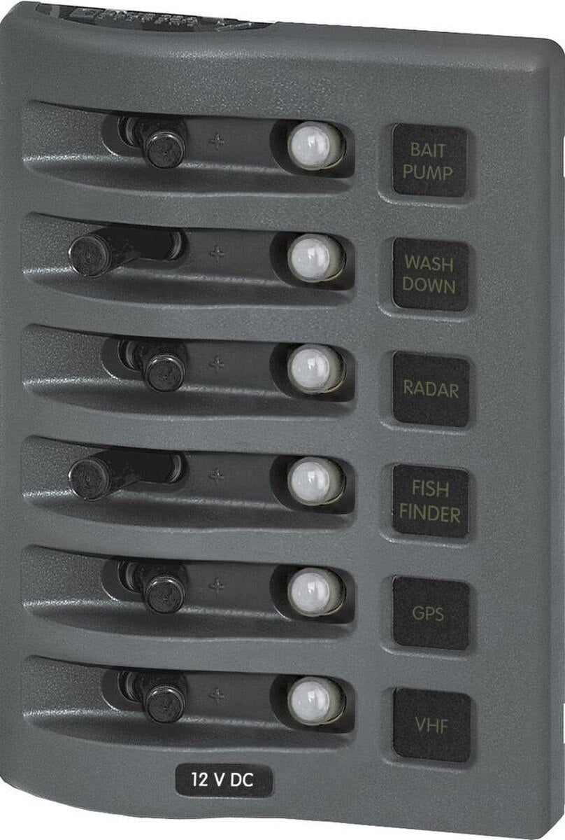 Blue Sea 4376 WeatherDeck Water Resistant Circuit Breaker Panel - 6 Position - Grey