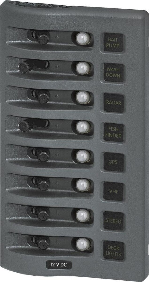 Blue Sea 4378 WeatherDeck Water Resistant Circuit Breaker Panel - 8 Position - Grey