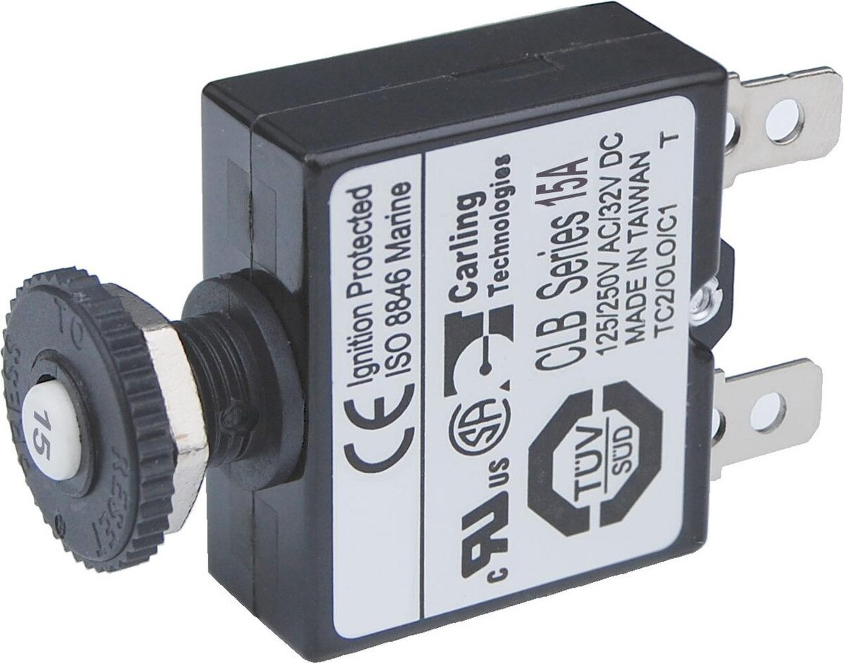 Blue Sea 7056 15A Push Button Thermal with Quick Connect Terminals