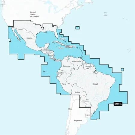 Garmin Navionics+™ NSSA004L - México, del Caribe a Brasil - Carta náutica de aguas interiores y costeras