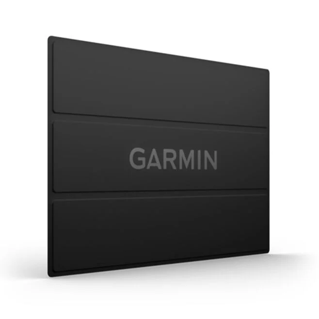 A black magnetic screen cover for a GPS device with the Garmin logo at the center.