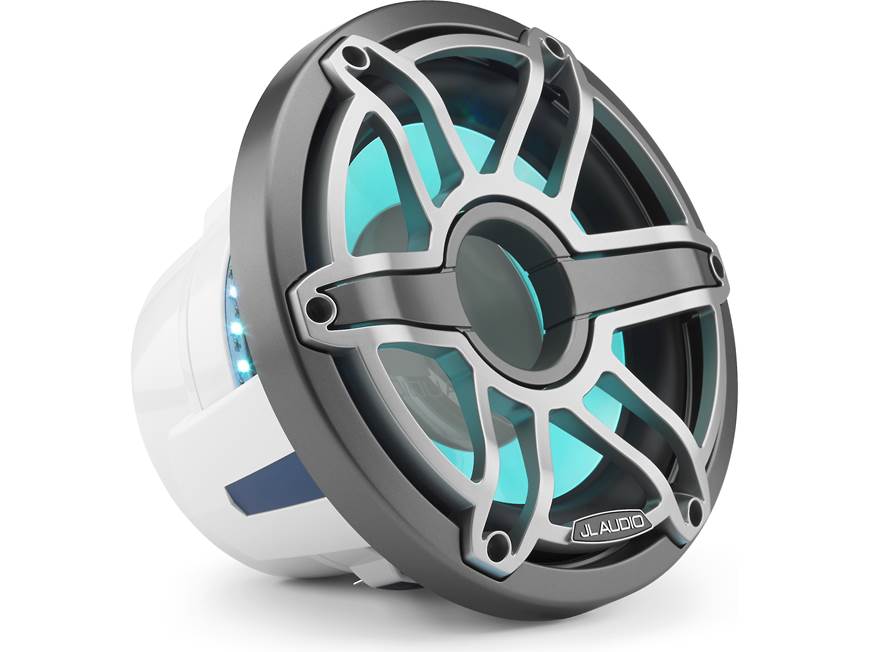 Subwoofer marino JL Audio M6 de 10" para bafle infinito con rejilla deportiva de titanio e iluminación LED Transflective™ - M6-10IB-S-GmTi-i-4