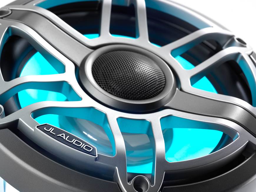 JL Audio M6 Series 8.8" Marine Coaxial Speakers w/Grey Metallic Sport Grille & Transflective™ LED Lighting - M6-880X-S-GmTi-i