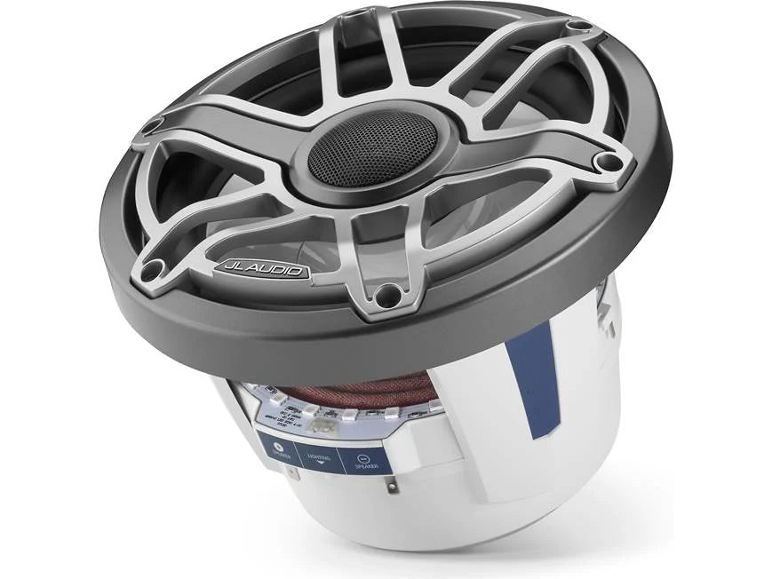 JL Audio M6 Series 8.8" Marine Coaxial Speakers w/Grey Metallic Sport Grille & Transflective™ LED Lighting - M6-880X-S-GmTi-i