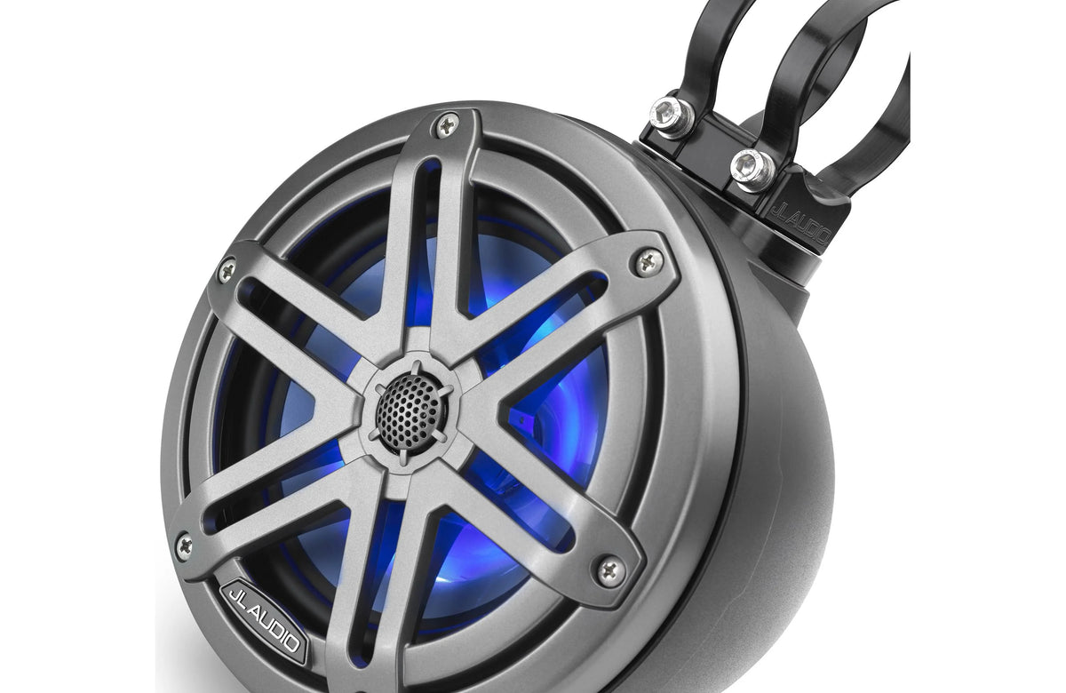 Altavoces coaxiales cerrados JL Audio serie M3 VeX™ de 6.5" con iluminación LED RGB y rejillas deportivas gris metálico - M3-650VEX-Mb-S-Gm-i