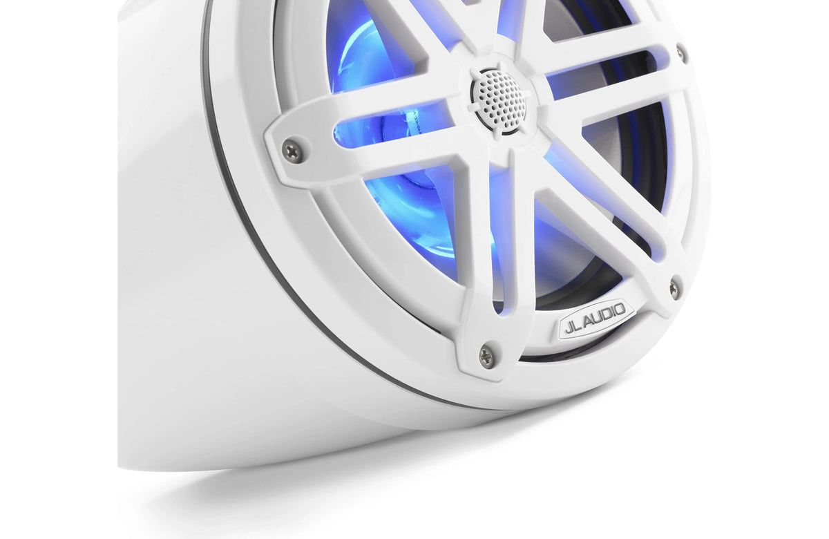 JL Audio M3 Series 7.7" Enclosed Tower Coaxial System w/Gloss White Sport Grille & RGB LED Lighting - M3-770ETXv3-Gw-S-Gw-i