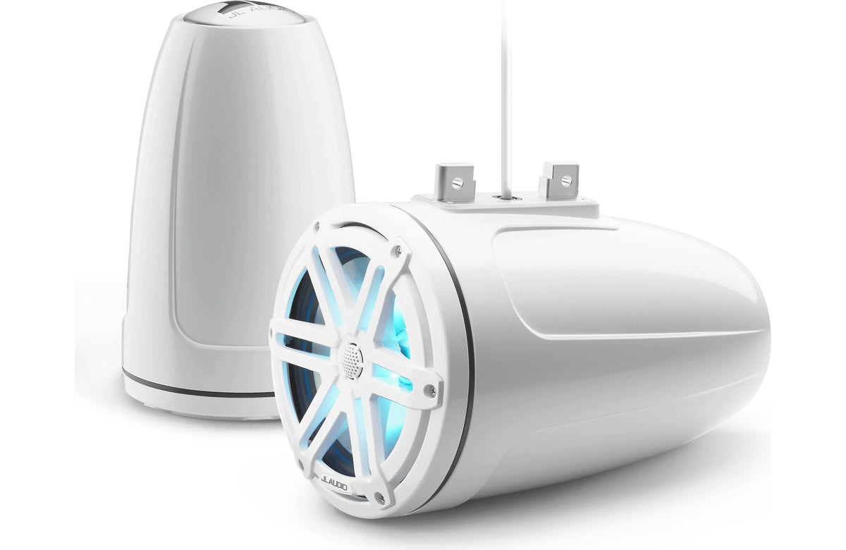 JL Audio M3 Series 7.7" Enclosed Tower Coaxial System w/Gloss White Sport Grille & RGB LED Lighting - M3-770ETXv3-Gw-S-Gw-i