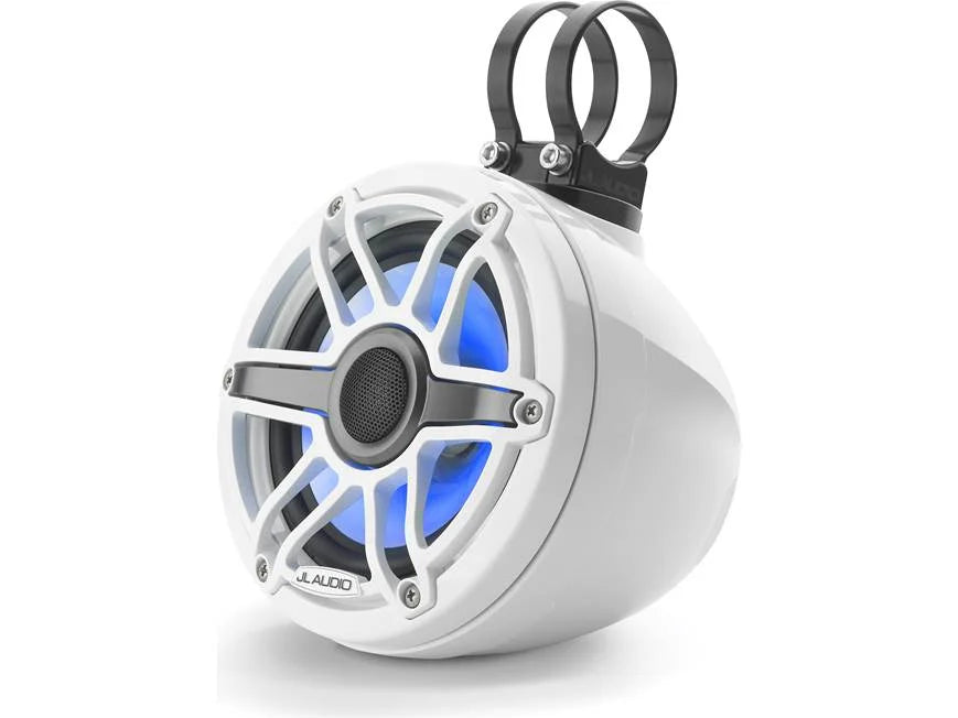 Altavoces coaxiales cerrados de 6.5" serie M6 VeX™ de JL Audio con iluminación LED RGB y rejillas deportivas blancas - M6-650VEX-Gw-S-GwGw-i
