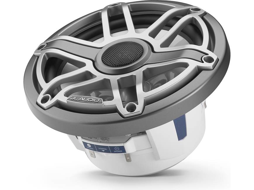 Altavoces coaxiales marinos JL Audio serie M6 de 7.7" con rejilla deportiva gris metálico e iluminación LED Transflective™ - M6-770X-S-GmTi-i