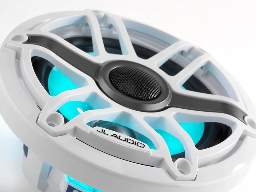 JL Audio M6 Series 6.5" Marine Coaxial Speakers w/Gloss White Sport Grille & Transflective™ LED Lighting - M6-650X-S-GwGw-i