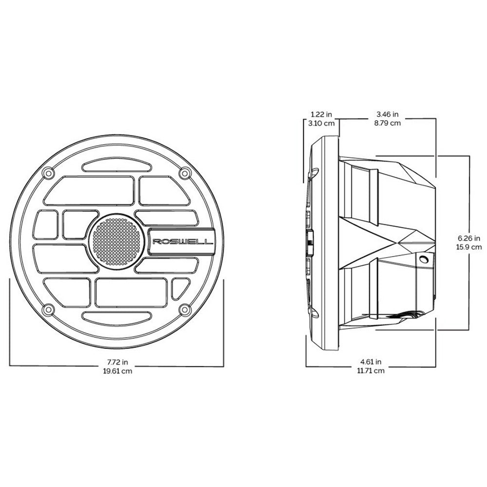 Altavoces marinos Roswell serie R de 6,5” - Rejilla antracita - 60 W RMS y 120 W de potencia máxima