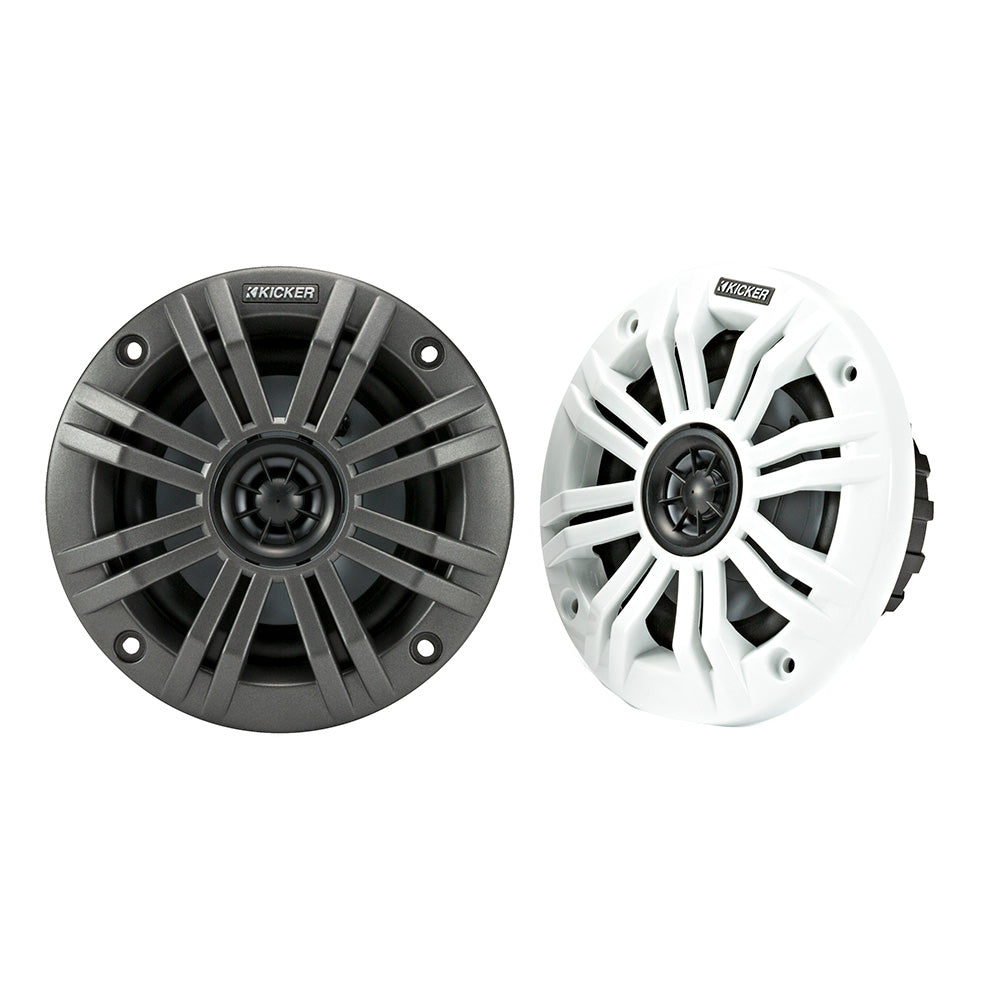 KICKER KM4 4" Marine Coaxial Speakers w/1/2" Tweeters - 2-Ohm, Charcoal & White