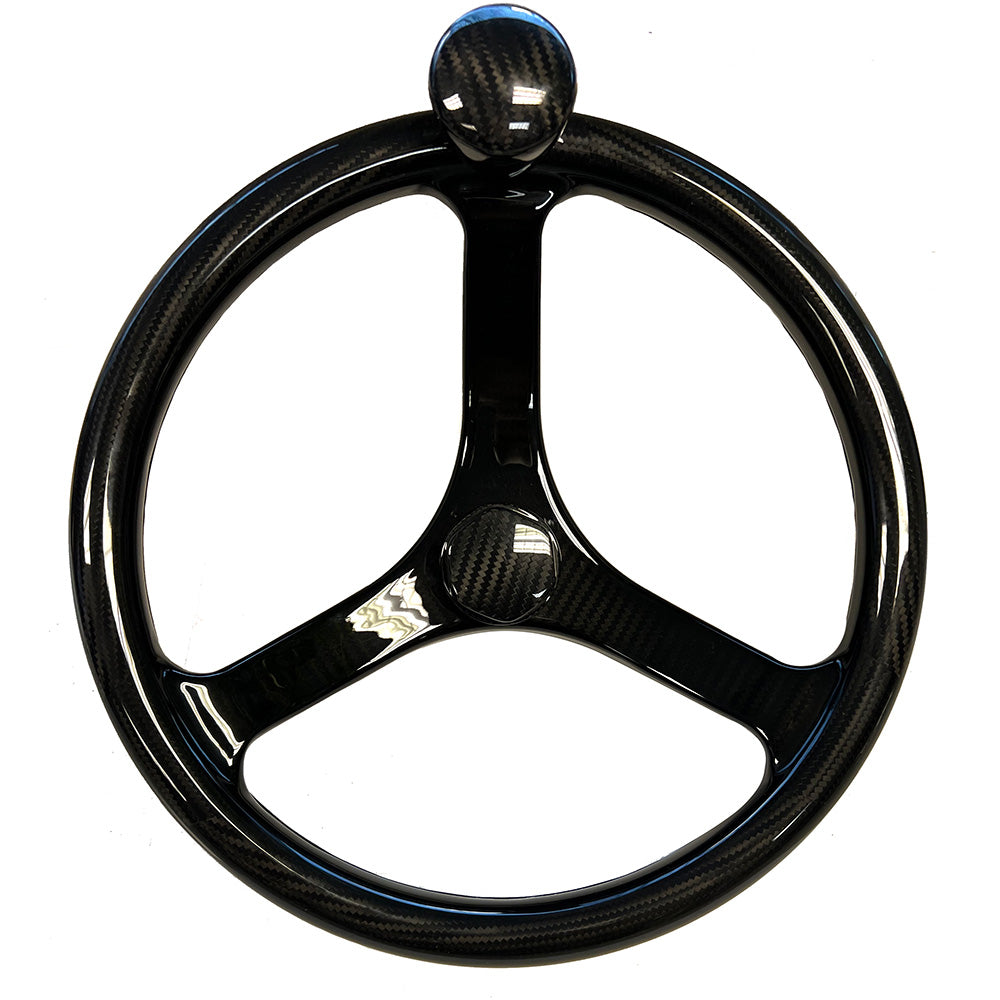 Volante Schmitt Marine Primus de fibra de carbono de 13.5" con pomo, empuñadura de Santoprene, eje cónico de 3/4" y tuerca de fibra de carbono