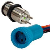 Interruptor de botón pulsador Bluewater de 19 mm - Off/(On)/(On) de doble contacto momentáneo - LED azul/verde/rojo - Cable de 4'