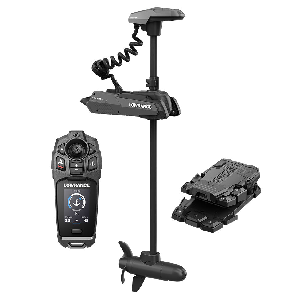 Motor de curricán Lowrance Recon™ FW de 60": incluye control remoto con joystick Freesteer, pedal inalámbrico y cono de nariz HDI