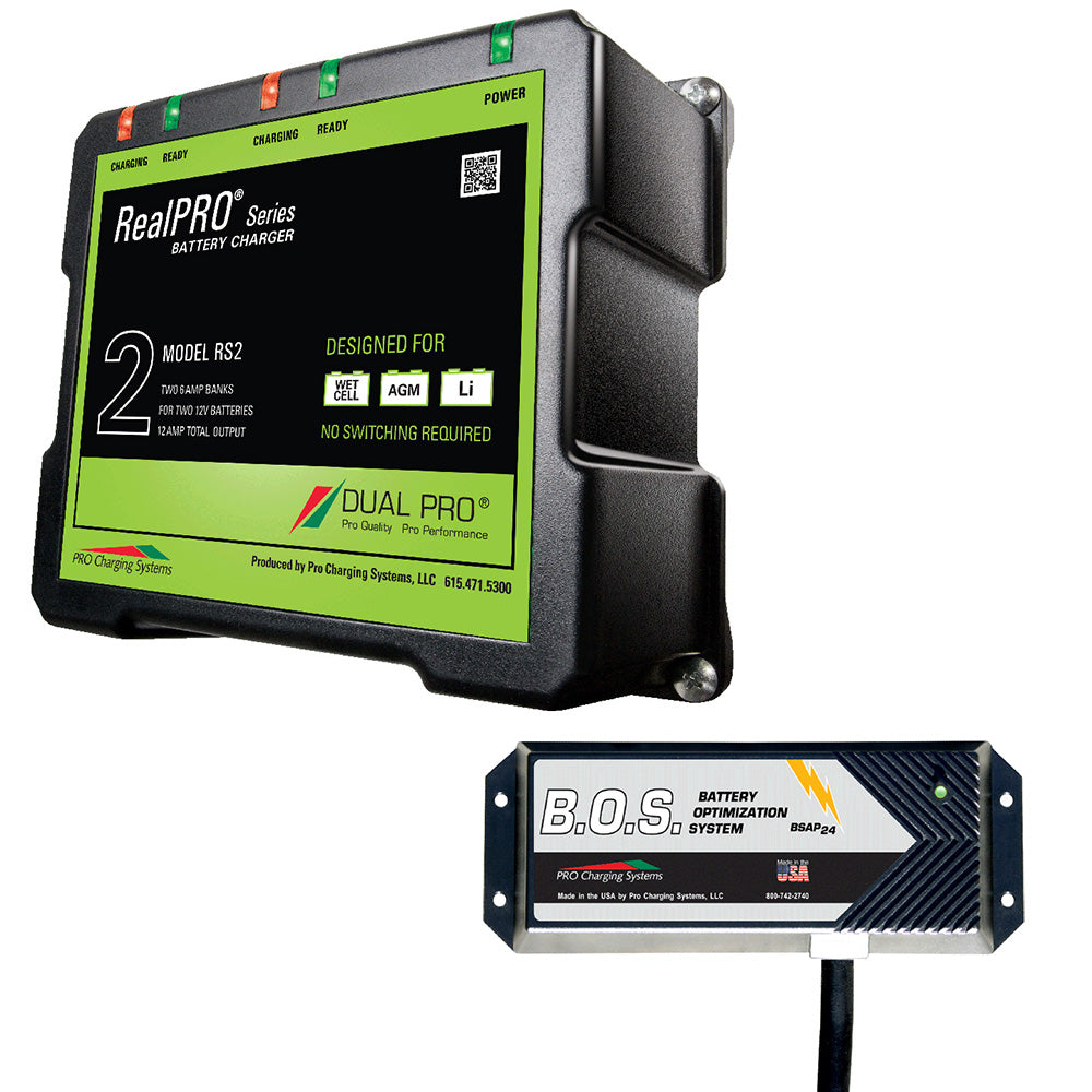 Cargador de batería Dual Pro RS2 de 2 bancos con B.O.S. de 2 bancos