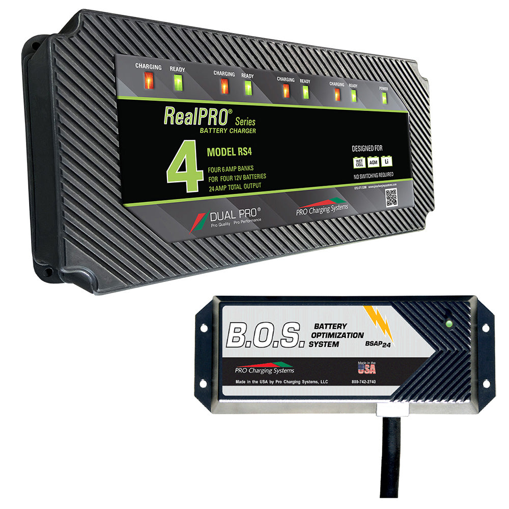 Cargador de baterías Dual Pro RS4 de 4 bancos con B.O.S. de 3 bancos