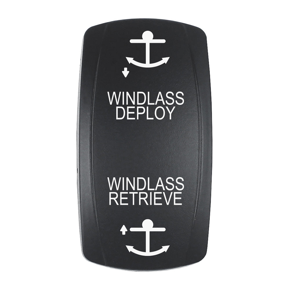 Actuador Pacer - 'WINDLASS DPLY/RTRV' para interruptores Contura serie V - Negro - Grabado láser (luz superior/inferior)
