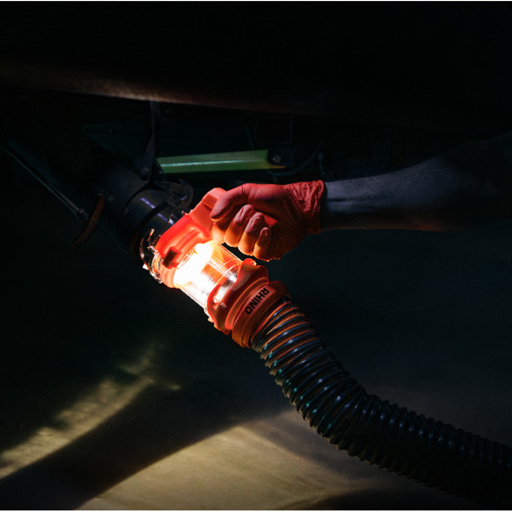 Extensor de manguera de alcantarillado para vehículos recreativos Camco Rhino PRO: extensión de manguera de alcantarillado de 5 pulgadas, mango con agarre de torsión y linterna LED integrada