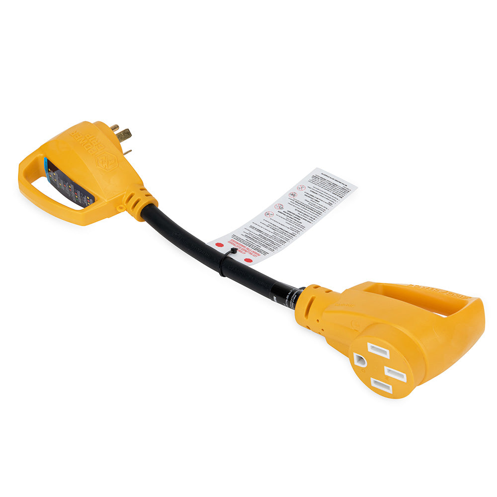 Adaptador analizador de circuito Camco Power Grip para vehículos recreativos de 18", 30 amperios - Protección contra sobretensiones integrada