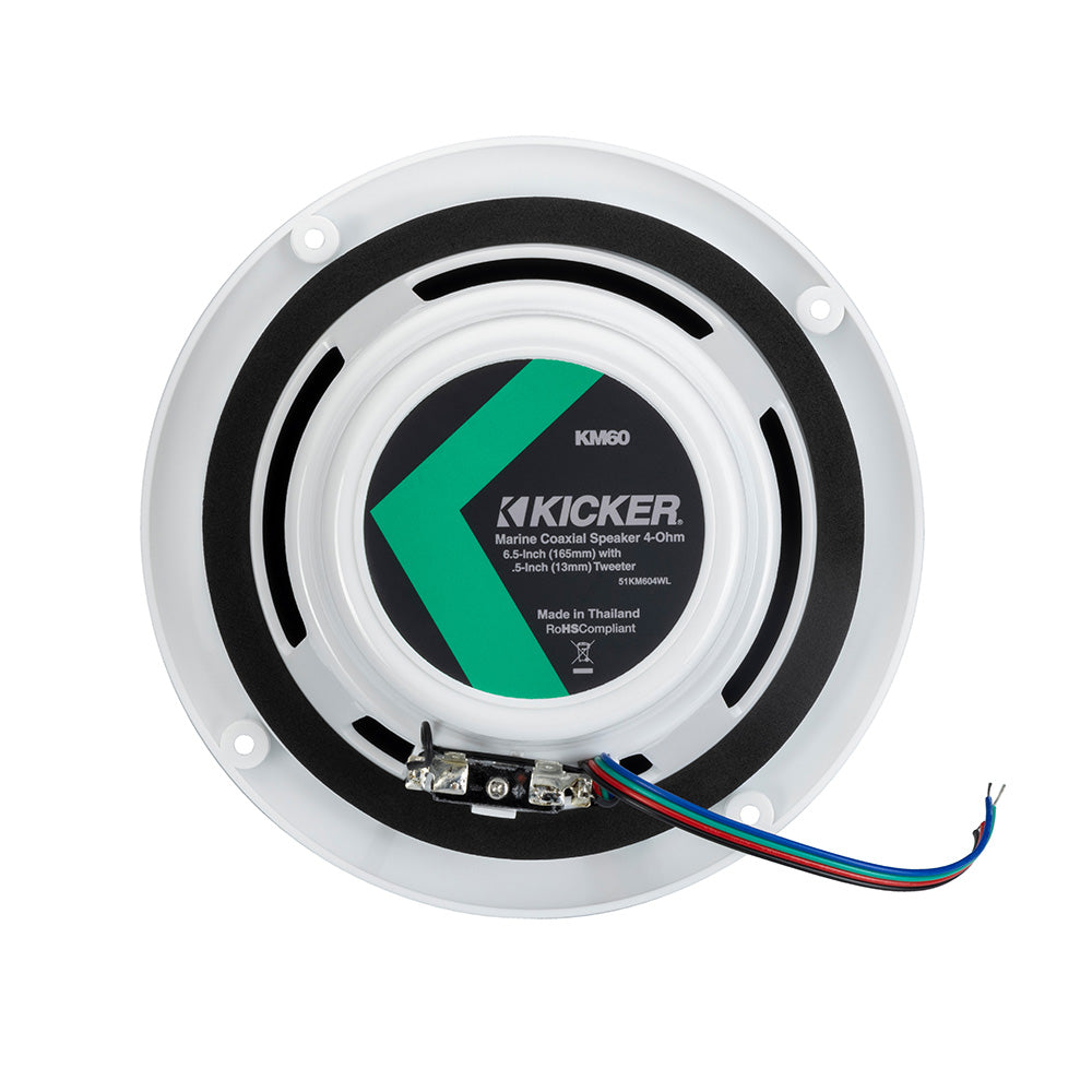 Altavoces coaxiales marinos KICKER KM60 de 6.5" con tweeters de 1/2" - 4 OHM - Blancos con LED RGB