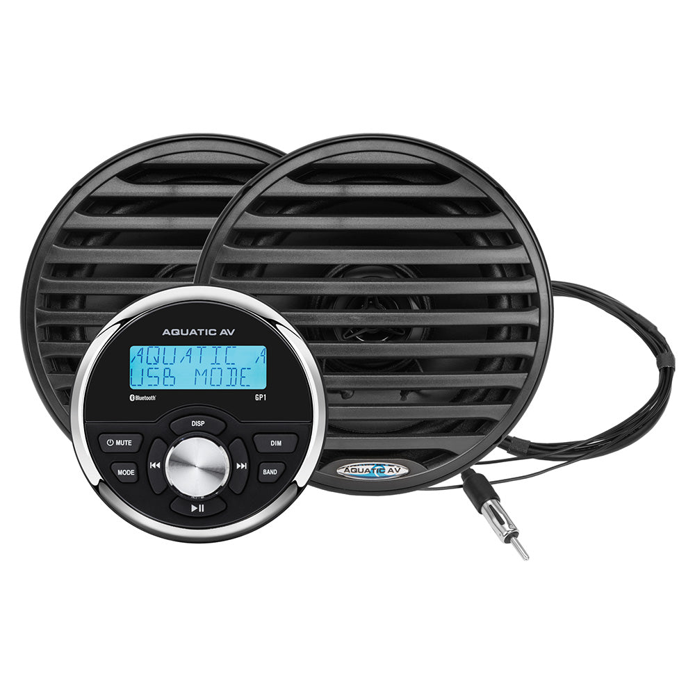 Estéreo de indicador Aquatic AV GP1 y altavoces económicos de 6.5" - Negro (Par)