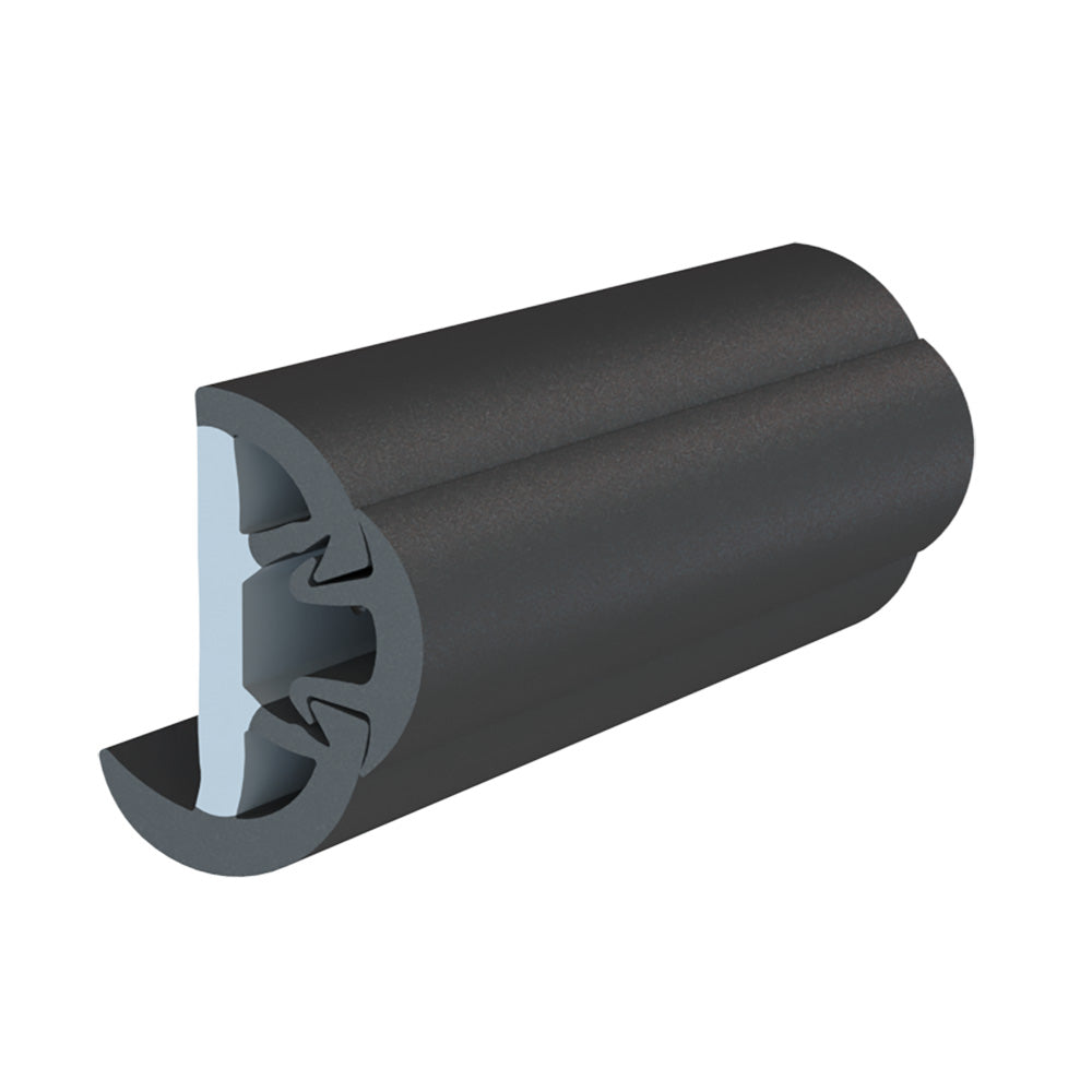 Kit de moldura protectora (rub rail) TACO SuproFlex con inserto de vinilo flexible - 2" Al. x 1-1/4" An. x 80' L. - Negro con inserto negro