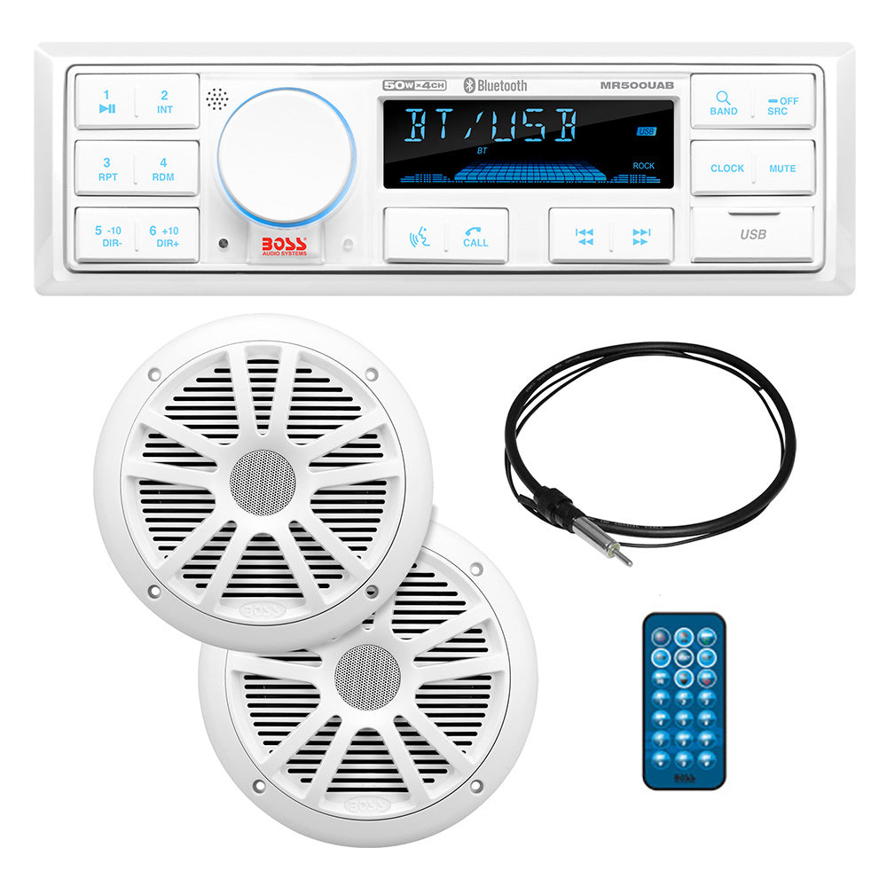 Boss Audio MCK500WB.6 Kit w/MR500UAB, 2 MR6W Speakers, MRANT10 Antenna, & White Remote *Refurbished