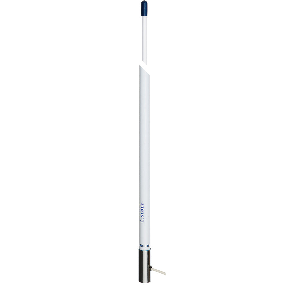 Antena VHF Scout 8' blanca 6dB con férula de acero inoxidable y cable coaxial RG-58 de 5M. Incluye PL-259 KS-42