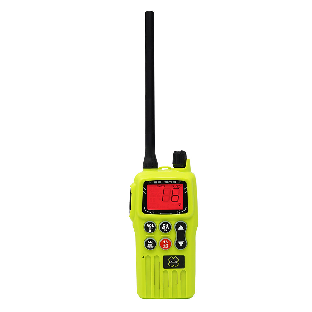 Radio de Supervivencia VHF Multicanal ACR SR303 GMDSS/FCC/MED con Batería Recargable de Iones de Litio