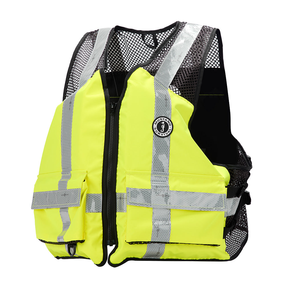 Chaleco industrial de malla Mustang - Amarillo verdoso fluorescente de alta visibilidad - Grande/XL