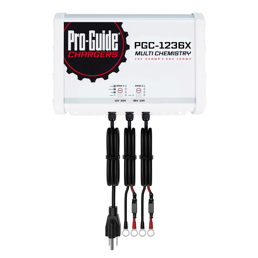 Cargador de batería a bordo Pro-Guide de 2 bancos - (1) 12 V / (1) 36 V - 30 amperios