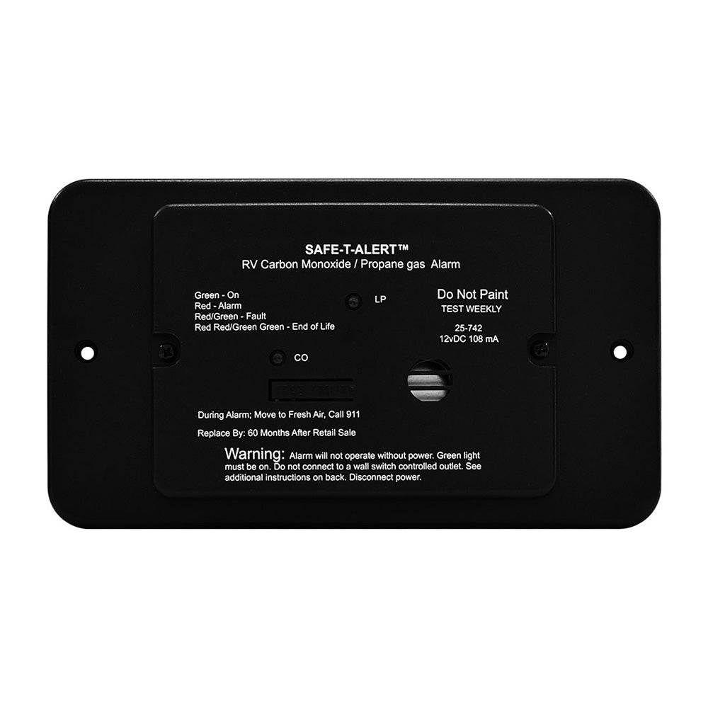 Alarma de monóxido de carbono/propano dual Safe-T-Alert Serie 25 de montaje empotrado con anillo embellecedor - Negro - Cableado de 12 V