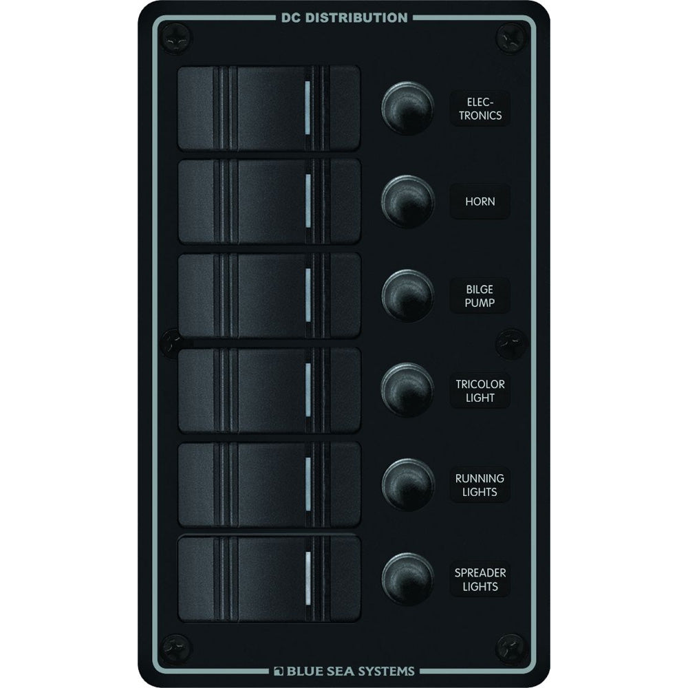 Blue Sea 8373 Resistente al agua 6 posiciones - Negro - Panel de montaje vertical