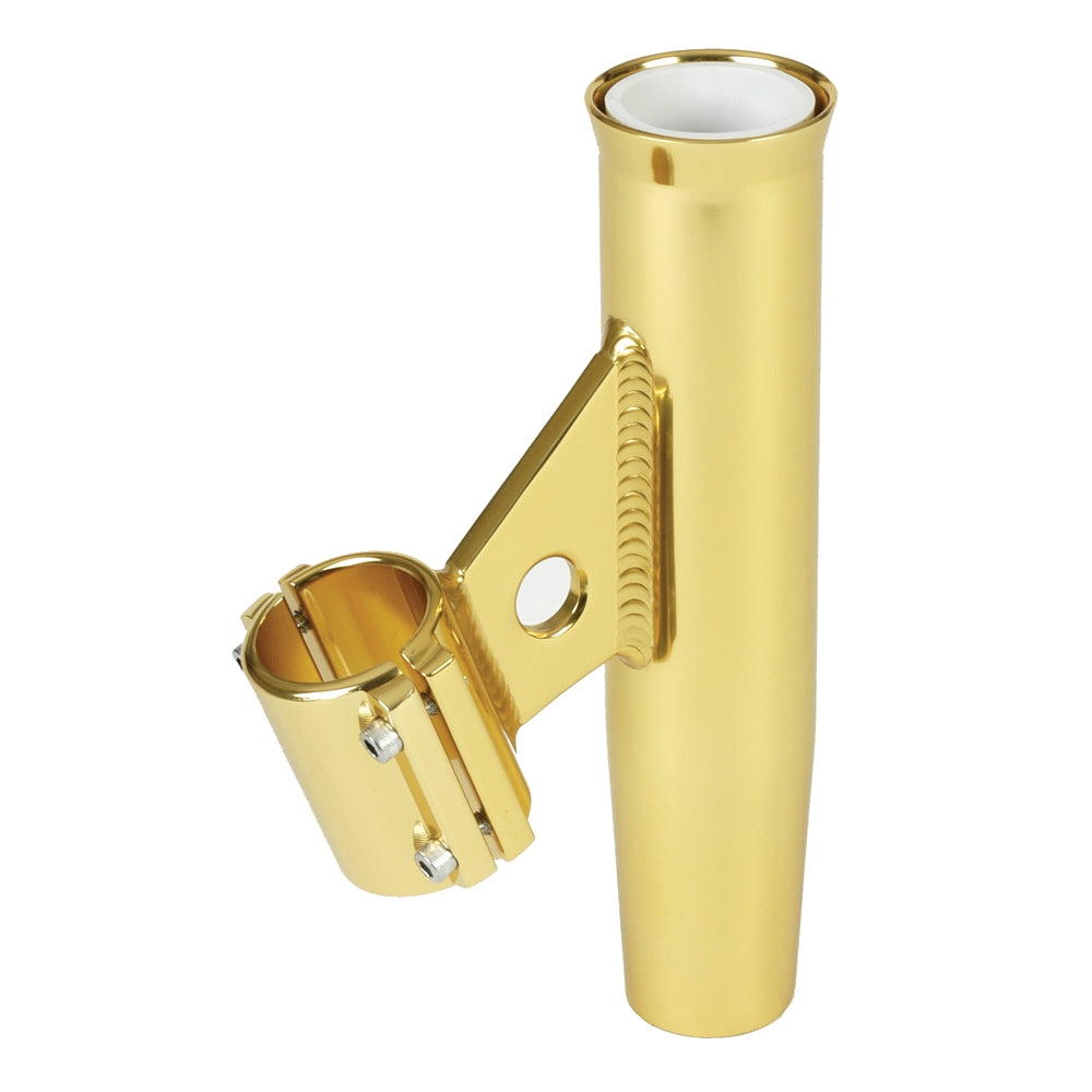 Soporte de caña Lee's con abrazadera - Aluminio dorado - Montaje vertical - Se adapta a tubos de 1.315" de D.E.