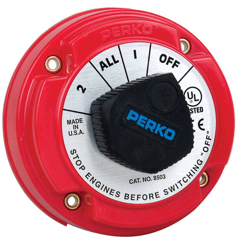 Interruptor selector de batería Perko 8503DP de servicio medio con desconexión de campo del alternador sin bloqueo de llave