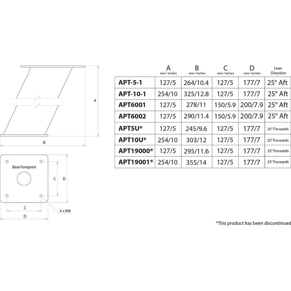 Soporte de radar de columna abierta Scanstrut APT6002 PowerTower® de aluminio - 6" con inclinación hacia atrás