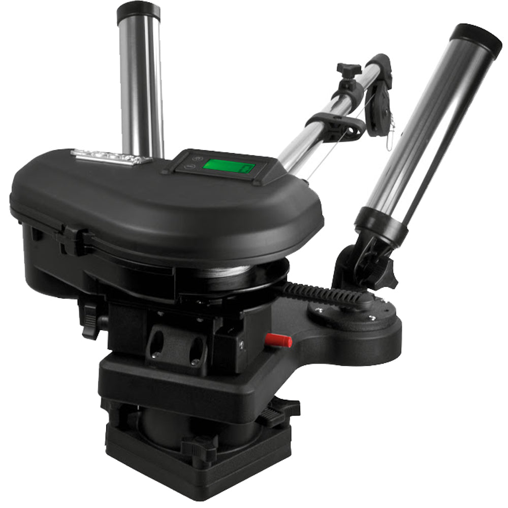 Scotty 2116 HP Depthpower Downrigger Eléctrico con Brazo Telescópico de Acero Inoxidable de 60" con Base Giratoria - Portacañas Doble