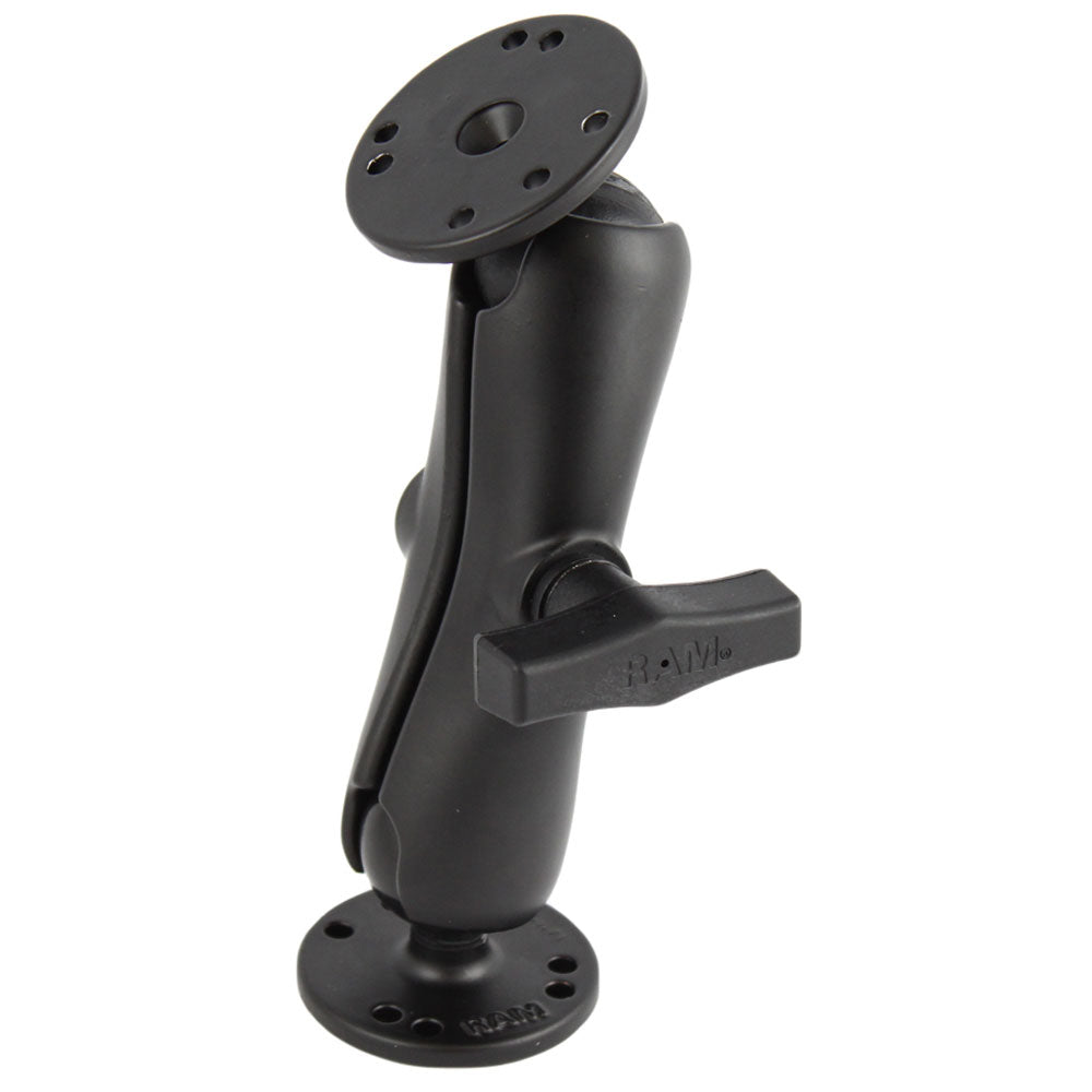Brazo de doble enchufe con bola de 1.5" RAM Mount con 2 bases redondas de 2.5" - Patrón AMPs