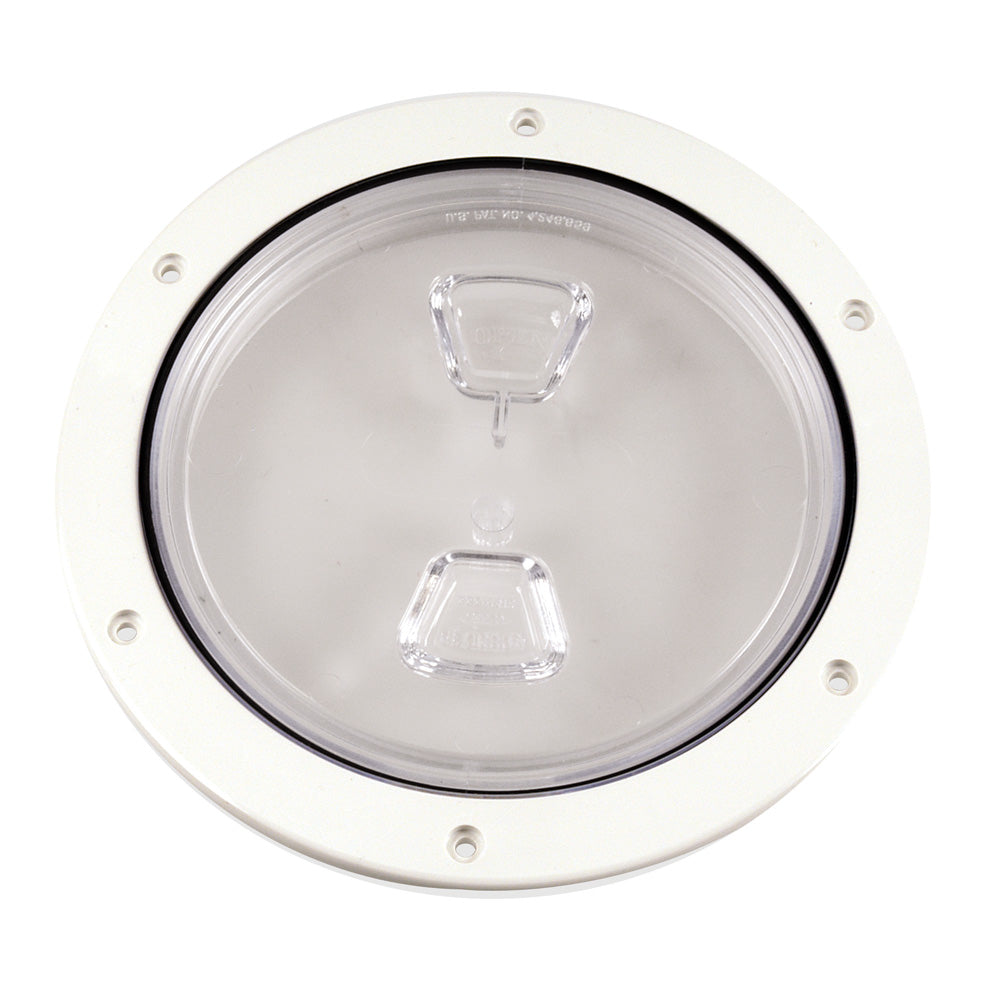 Tapa de inspección de cubierta atornillable Beckson de 6" transparente con centro - Blanca