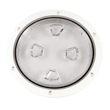 Tapa de cubierta de rosca Beckson de 8" transparente con centro - Blanca