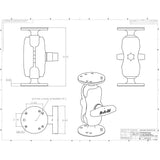 Soporte de bola RAM de 1.5" con brazo de doble enchufe corto y dos bases redondas de 2.5"