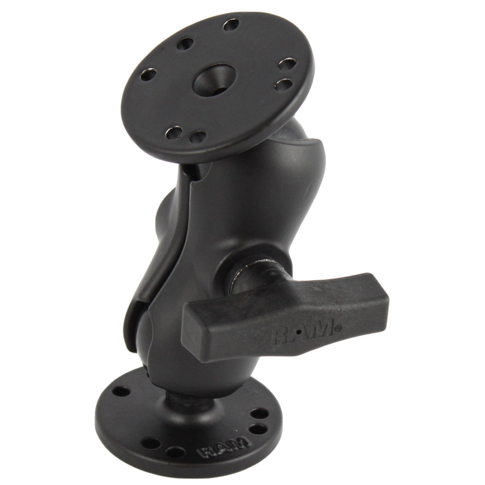 Soporte de bola RAM de 1.5" con brazo de doble enchufe corto y dos bases redondas de 2.5"