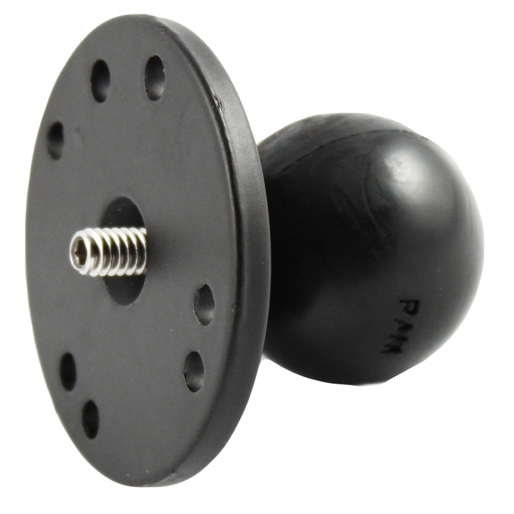 Base redonda de 2.5" RAM Mount con bola de 1.5" y perno roscado macho de 1/4"-20 para cámaras