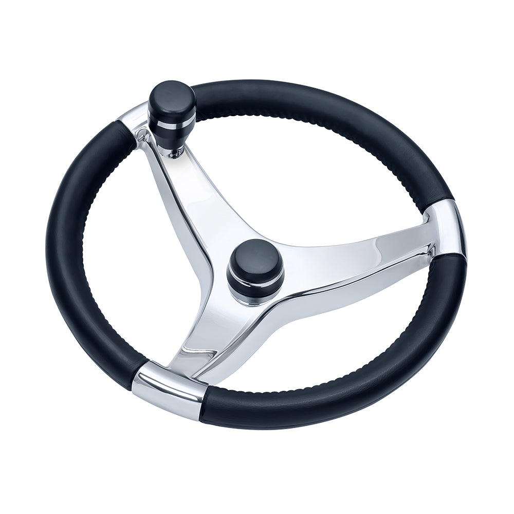 Volante Schmitt Marine Evo Pro 316 de acero inoxidable fundido con perilla de control - 15.5" de diámetro
