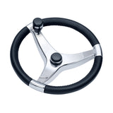Volante Schmitt Marine Evo Pro 316 de acero inoxidable fundido con perilla de control - 15.5" de diámetro