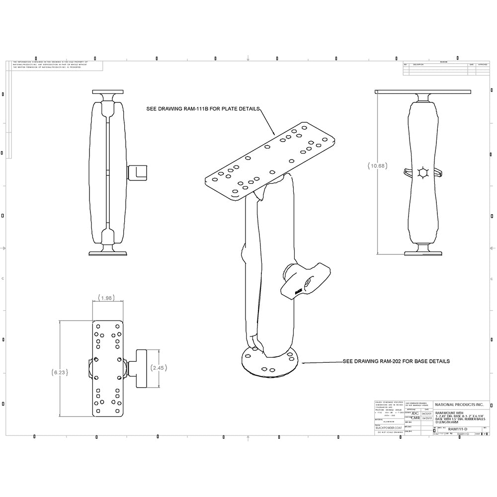 Soporte de brazo largo para equipos electrónicos marinos RAM Mount