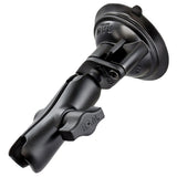 Brazo de doble enchufe de longitud estándar con bola de 1" de diámetro de RAM Mount y base con ventosa de giro y bloqueo de 3.25" de diámetro