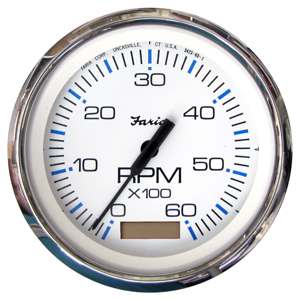 Faria Chesapeake White SS Tacómetro de 4" con horómetro - 6000 RPM (gasolina) (dentro borda)