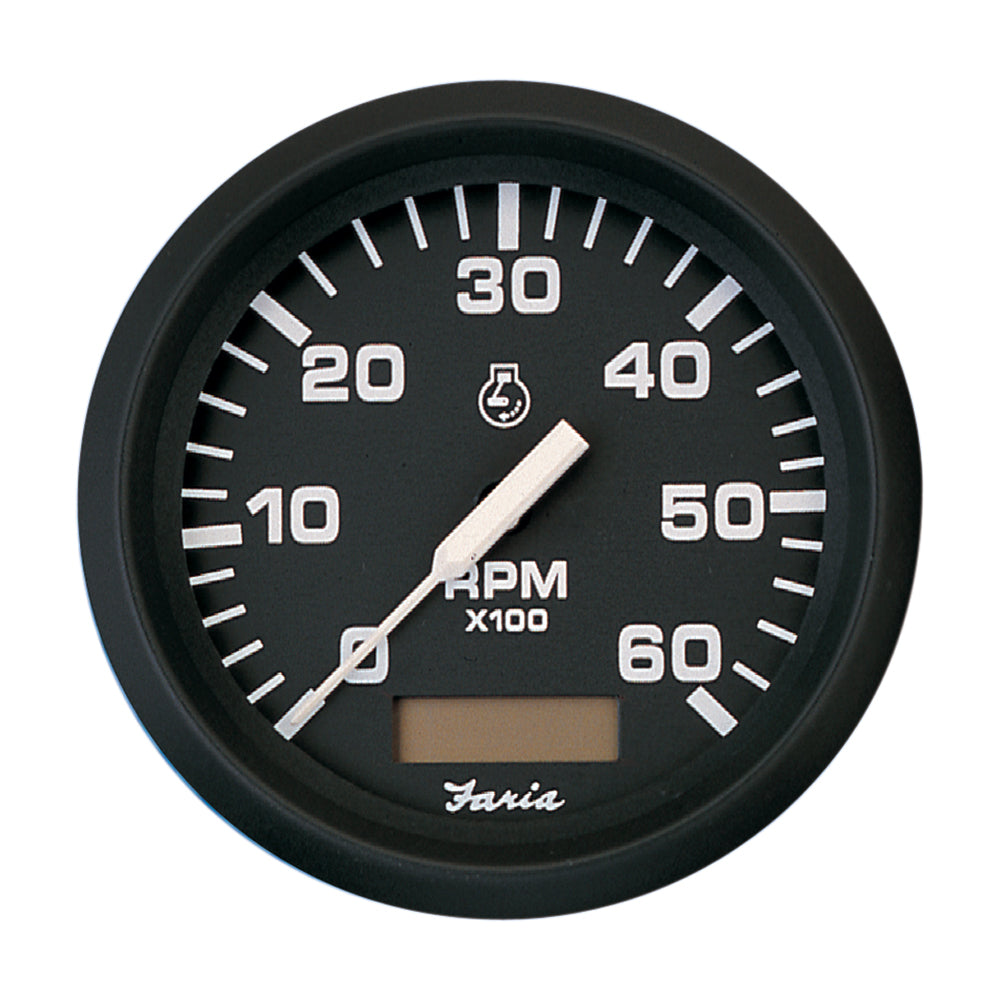 Tacómetro Faria Euro Black de 4" con horómetro - 6.000 RPM (Gasolina - Intraborda)